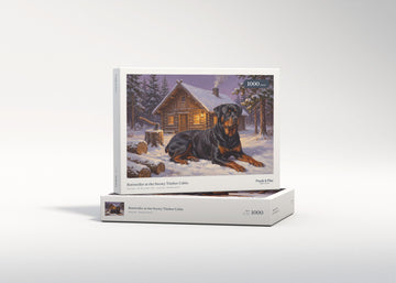 Rottweiler at the Snowy Timber Cabin jigsaw puzzle - gift box