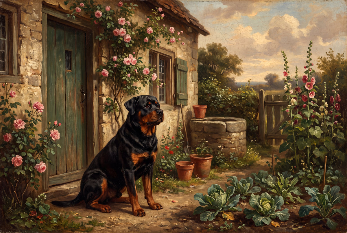 Rottweiler at the Stone Cottage Garden jigsaw puzzle