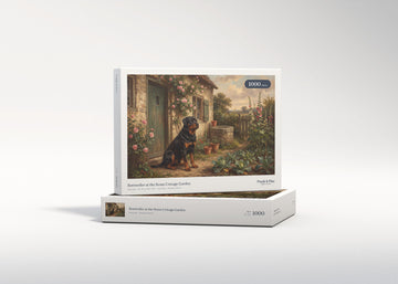 Rottweiler at the Stone Cottage Garden jigsaw puzzle - gift box