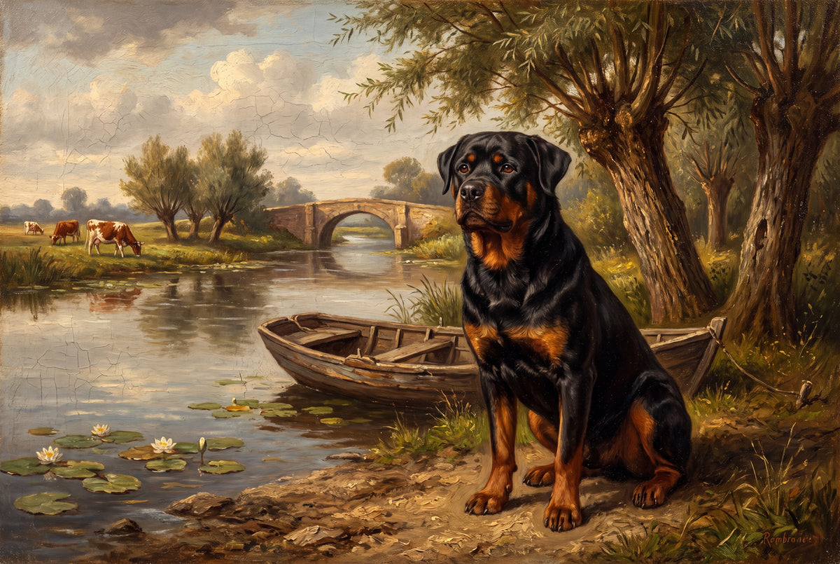Rottweiler by the Summer Riverbank jigsaw puzzle