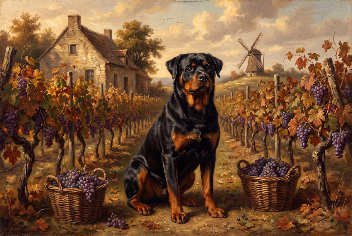 Rottweiler in the Autumn Vineyard Rows jigsaw puzzle