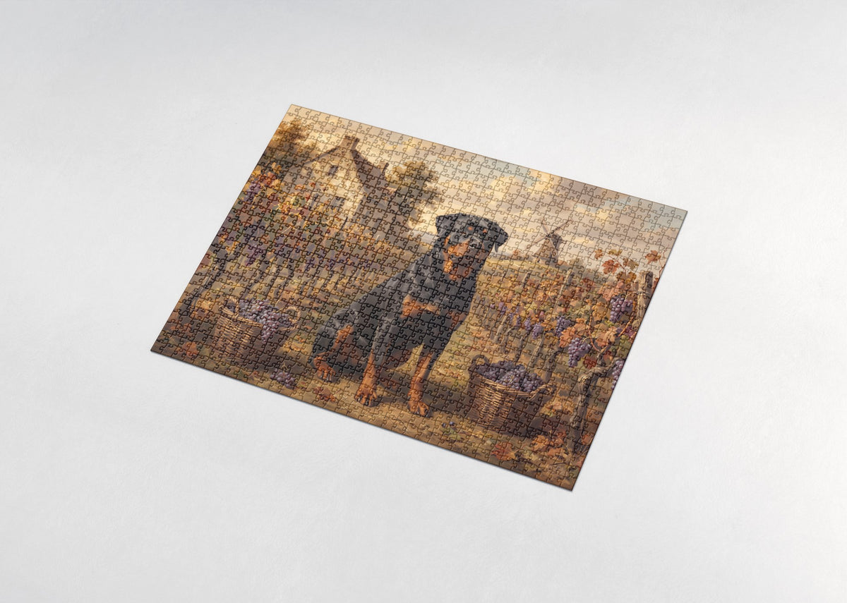 Rottweiler in the Autumn Vineyard Rows jigsaw puzzle - assembled puzzle