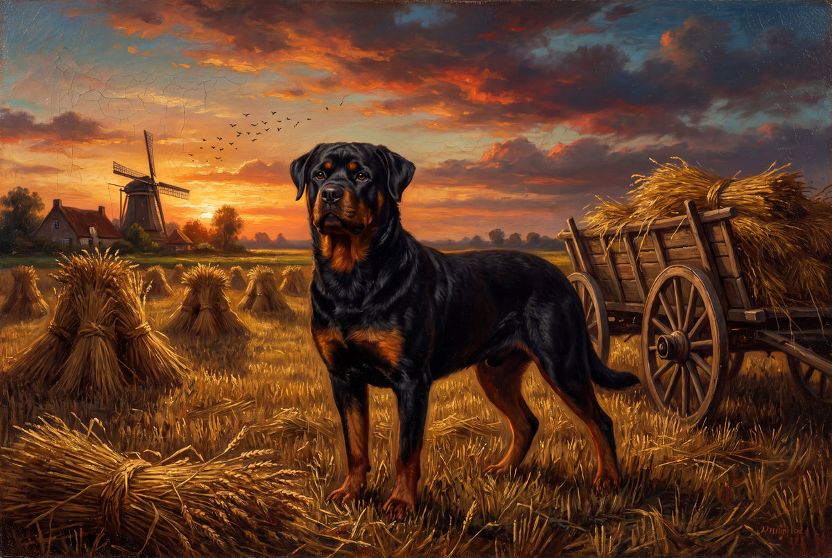 Rottweiler in the Harvest Field at Sunset jigsaw puzzle