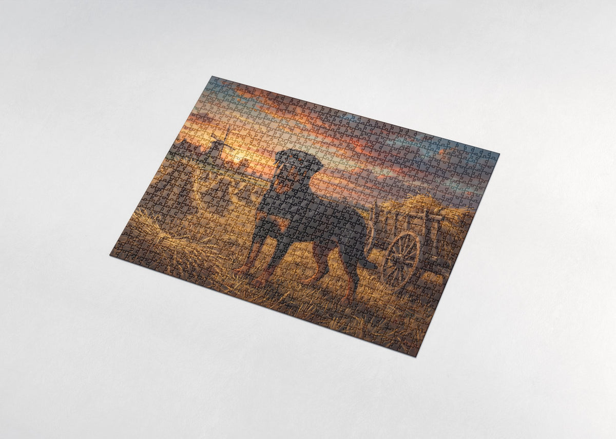 Rottweiler in the Harvest Field at Sunset jigsaw puzzle - assembled puzzle