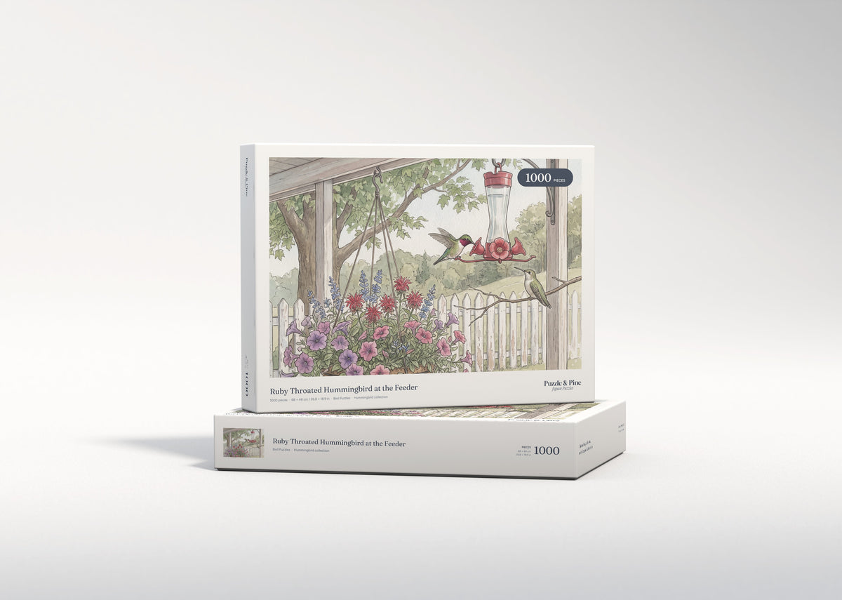 Ruby Throated Hummingbird at the Feeder jigsaw puzzle - gift box