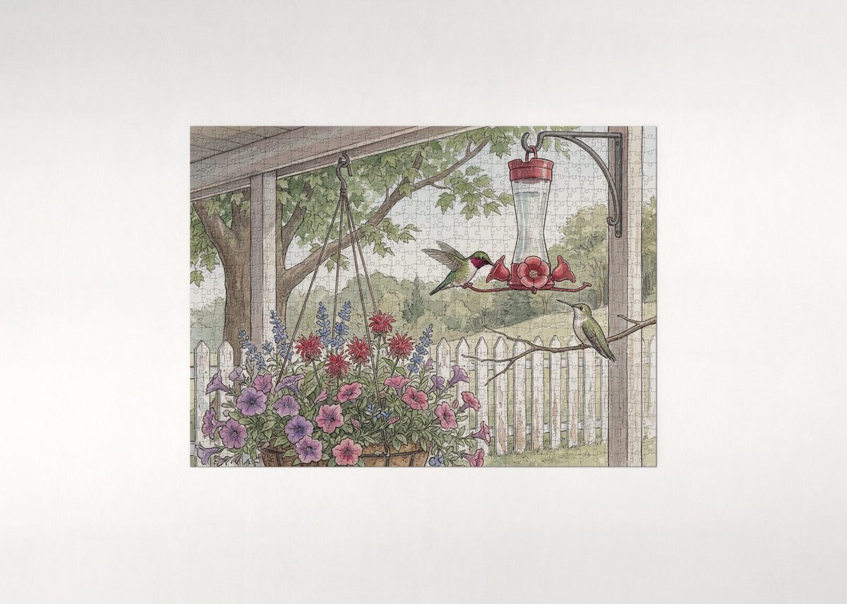 Ruby Throated Hummingbird at the Feeder jigsaw puzzle - flat puzzle