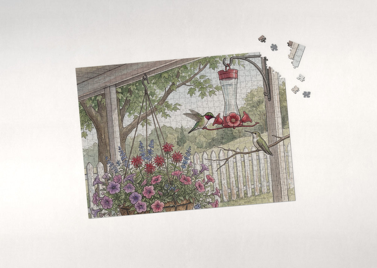 Ruby Throated Hummingbird at the Feeder jigsaw puzzle - puzzle with loose pieces
