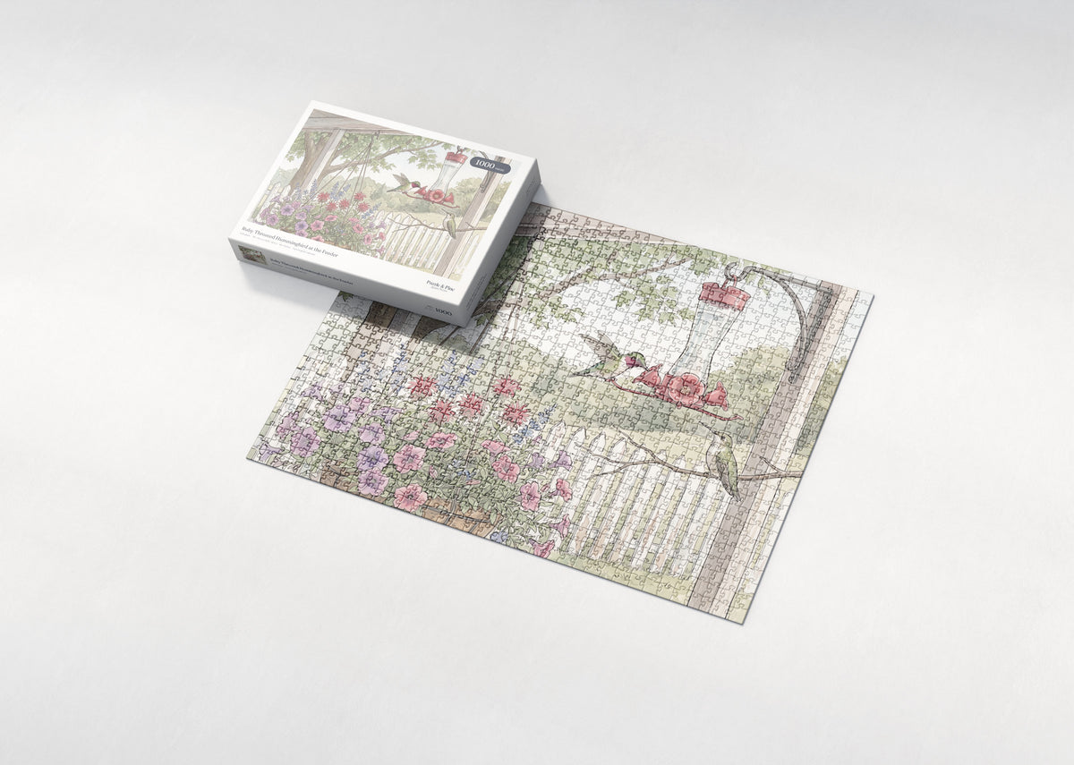 Ruby Throated Hummingbird at the Feeder jigsaw puzzle - box and puzzle