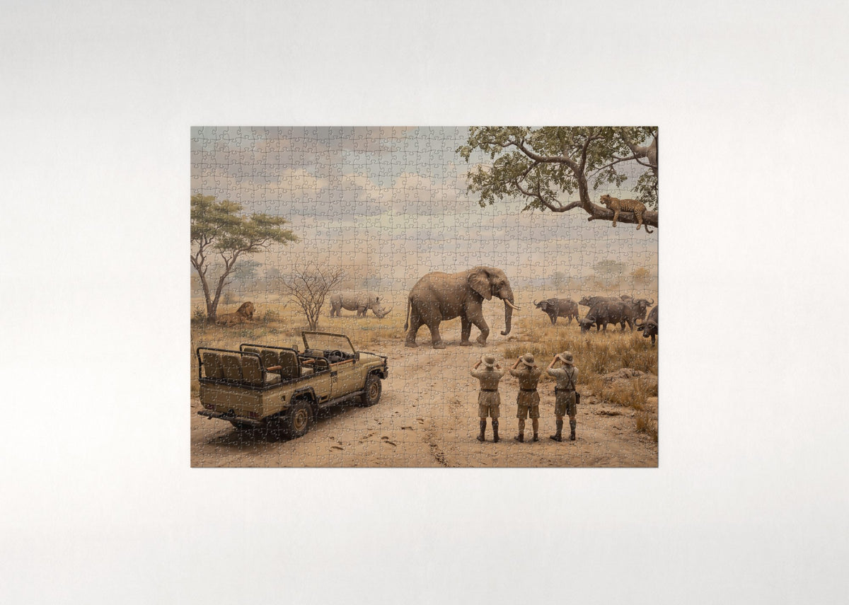 Safari Jeep Among the Big Five jigsaw puzzle - flat puzzle