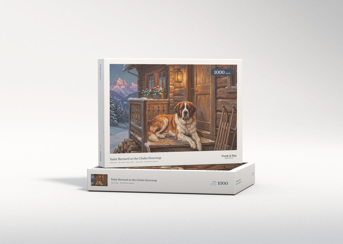 Saint Bernard at the Chalet Doorstep jigsaw puzzle - gift box