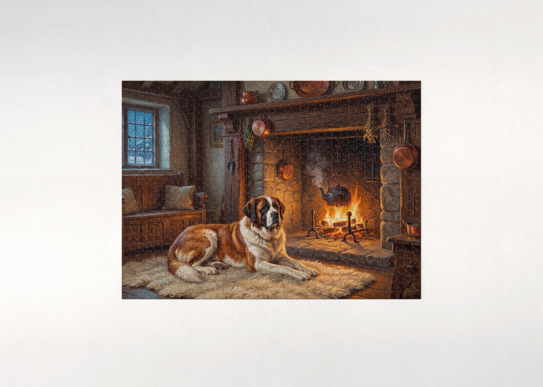 Saint Bernard by the Great Hearth jigsaw puzzle - gift box