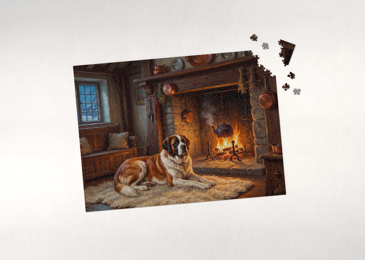 Saint Bernard by the Great Hearth jigsaw puzzle - puzzle with loose pieces