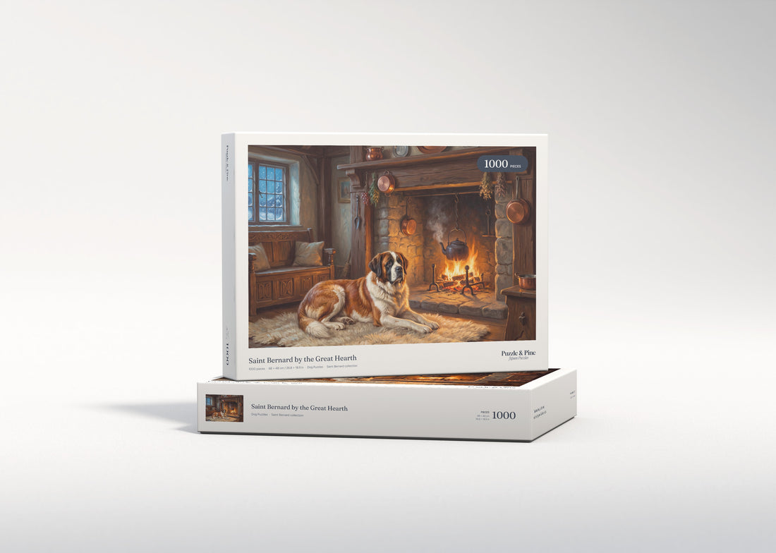 Saint Bernard by the Great Hearth jigsaw puzzle - gift box