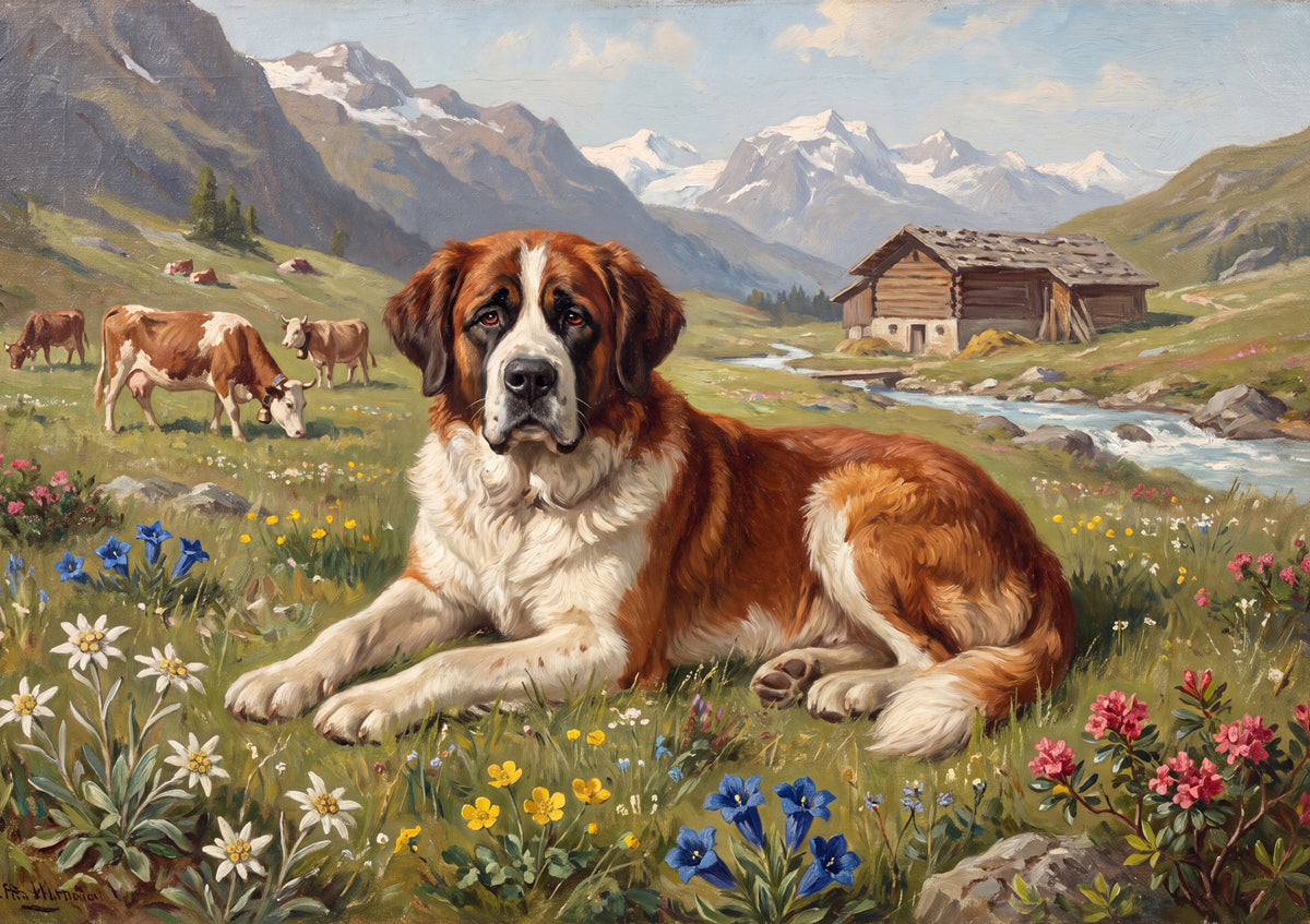 Saint Bernard in the Edelweiss Meadow jigsaw puzzle