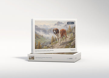 Saint Bernard in the Misty Valley Morning jigsaw puzzle - gift box