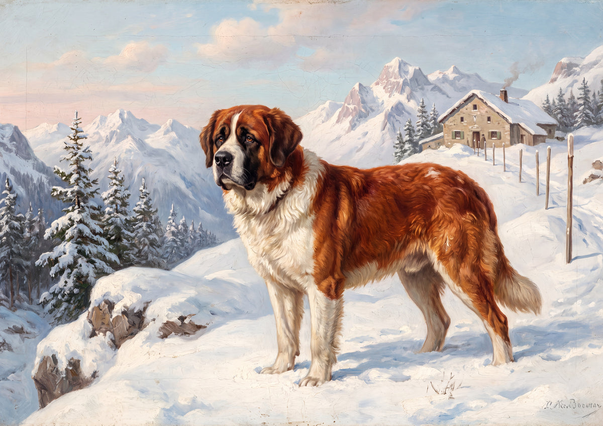 Saint Bernard on the Snowy Mountain Pass jigsaw puzzle