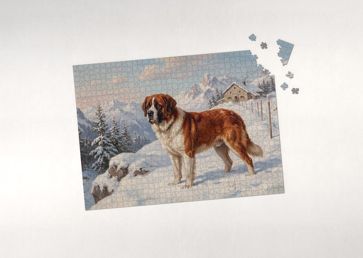 Saint Bernard on the Snowy Mountain Pass jigsaw puzzle - puzzle with loose pieces