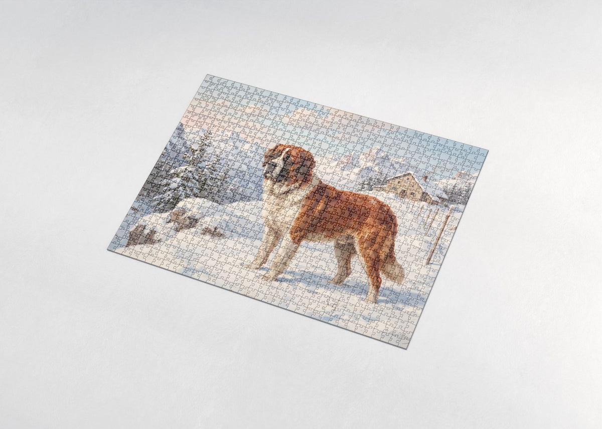 Saint Bernard on the Snowy Mountain Pass jigsaw puzzle - assembled puzzle