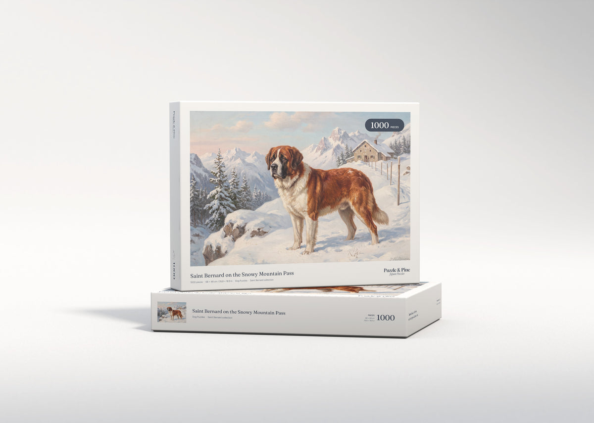 Saint Bernard on the Snowy Mountain Pass jigsaw puzzle - gift box