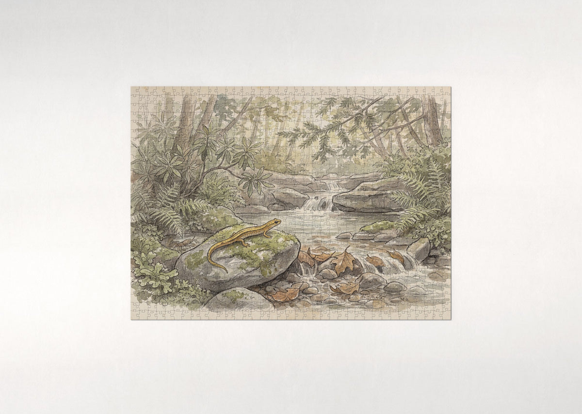 Salamander at the Woodland Stream jigsaw puzzle - flat puzzle