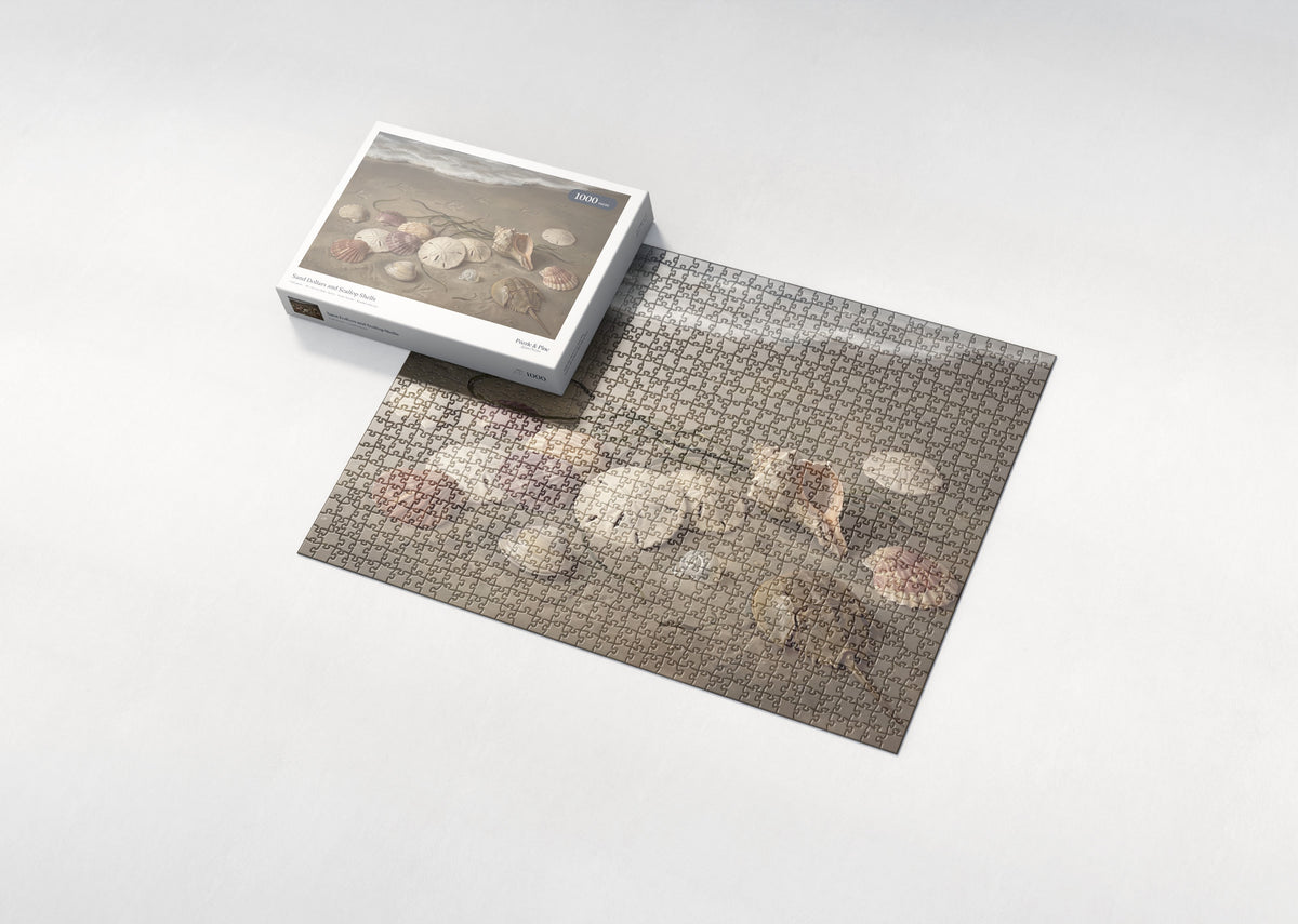 Sand Dollars and Scallop Shells jigsaw puzzle - box and puzzle