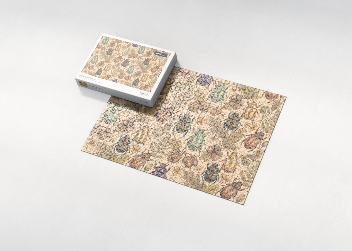 Scarab Beetles Pattern jigsaw puzzle - box and puzzle