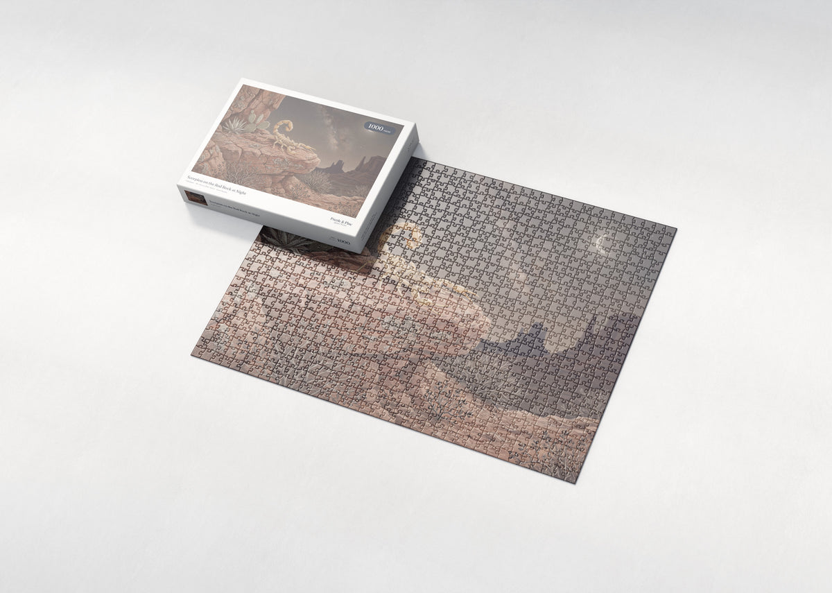 Scorpion on the Red Rock at Night jigsaw puzzle - box and puzzle