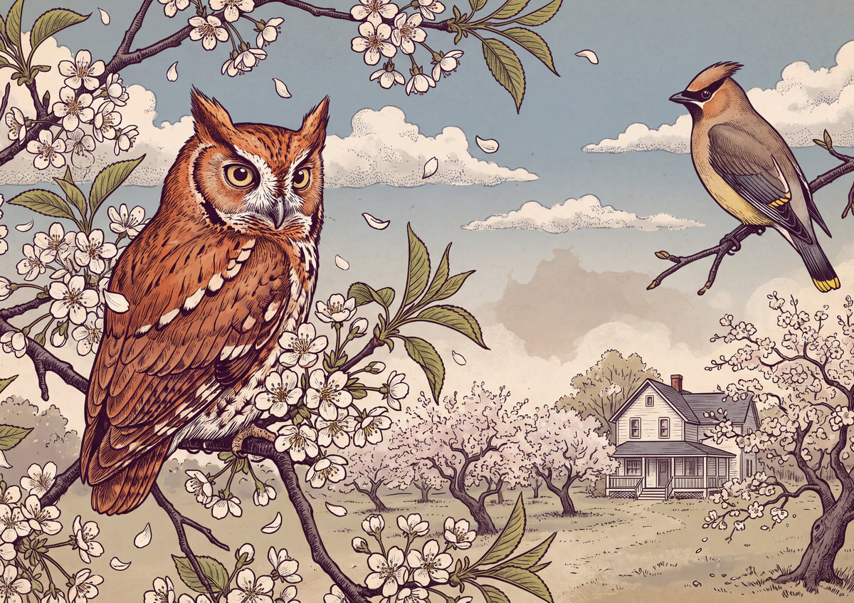 Screech Owl Among the Cherry Blossoms jigsaw puzzle