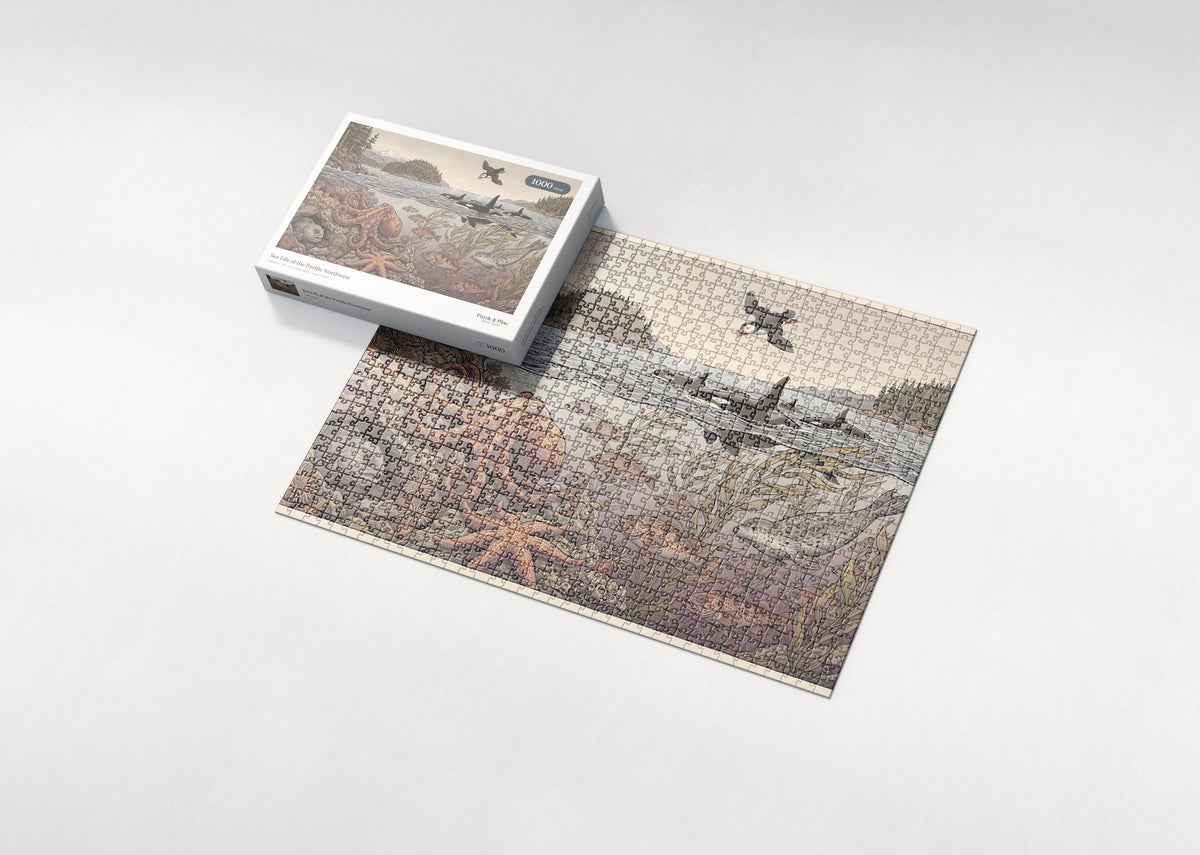 Sea Life of the Pacific Northwest jigsaw puzzle - box and puzzle