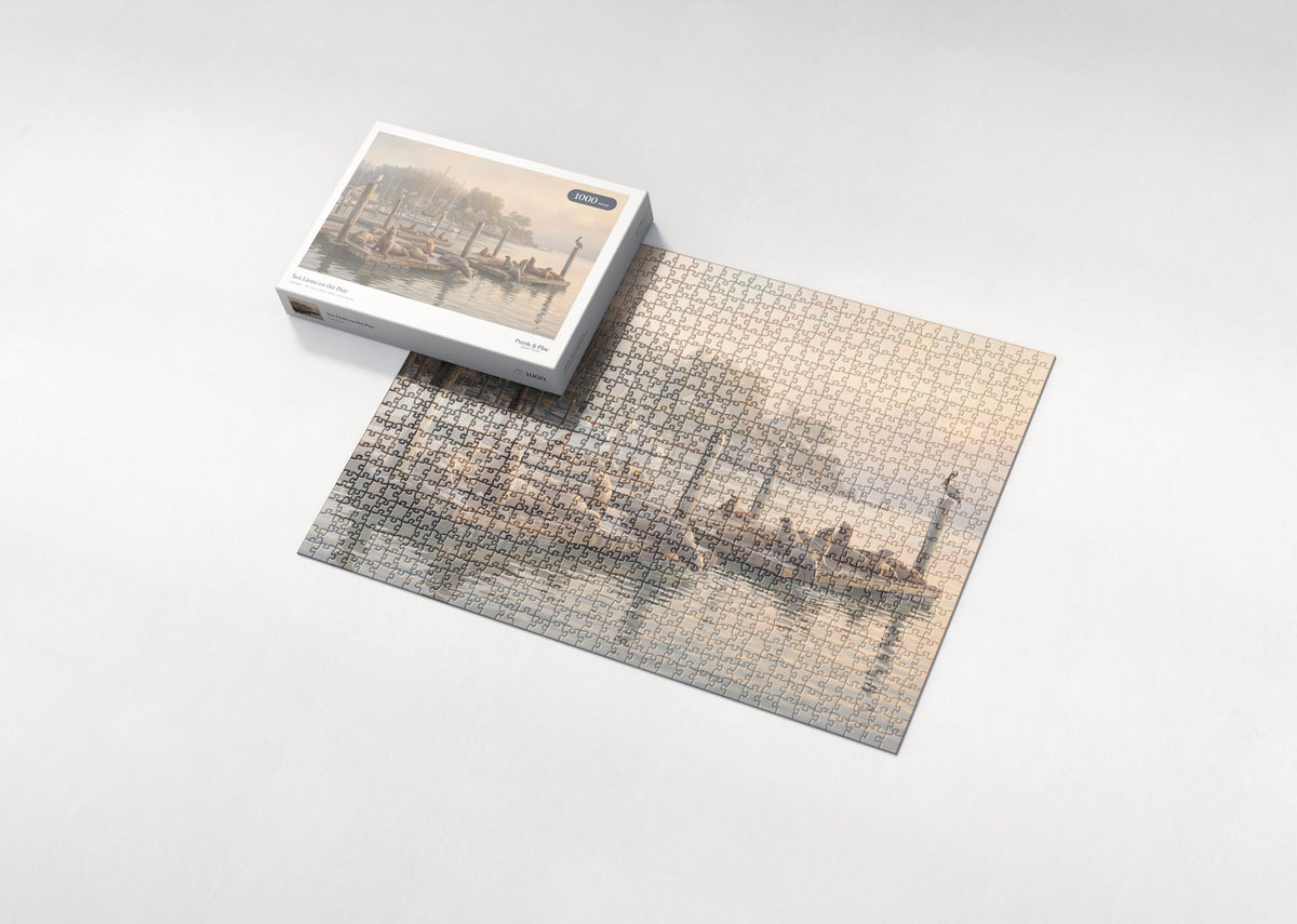 Sea Lions on the Pier jigsaw puzzle - box and puzzle