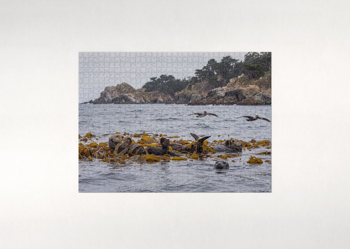 Sea Otters Floating in the Kelp jigsaw puzzle - flat puzzle
