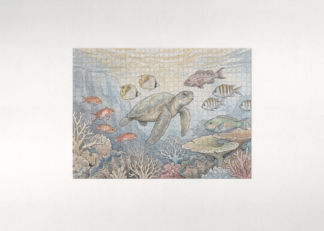 Sea Turtle Among the Tropical Fish jigsaw puzzle - gift box