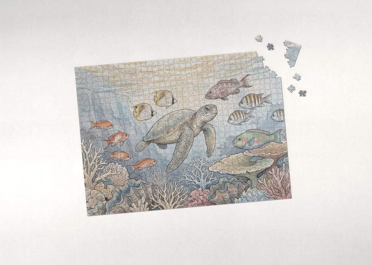 Sea Turtle Among the Tropical Fish jigsaw puzzle - puzzle with loose pieces