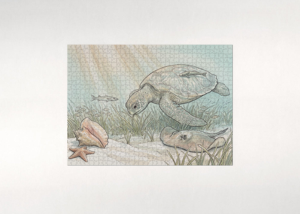 Sea Turtle at the Seagrass Meadow jigsaw puzzle - flat puzzle