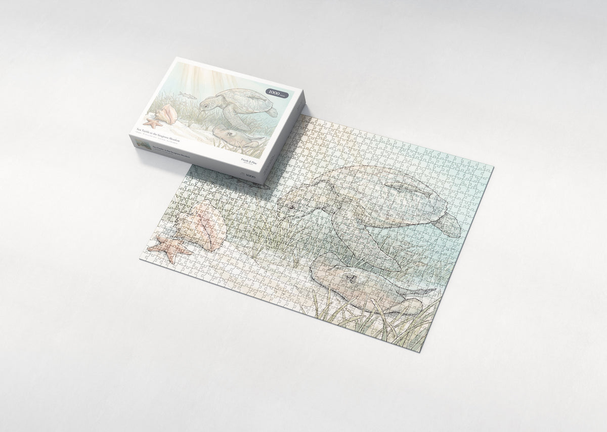Sea Turtle at the Seagrass Meadow jigsaw puzzle - box and puzzle