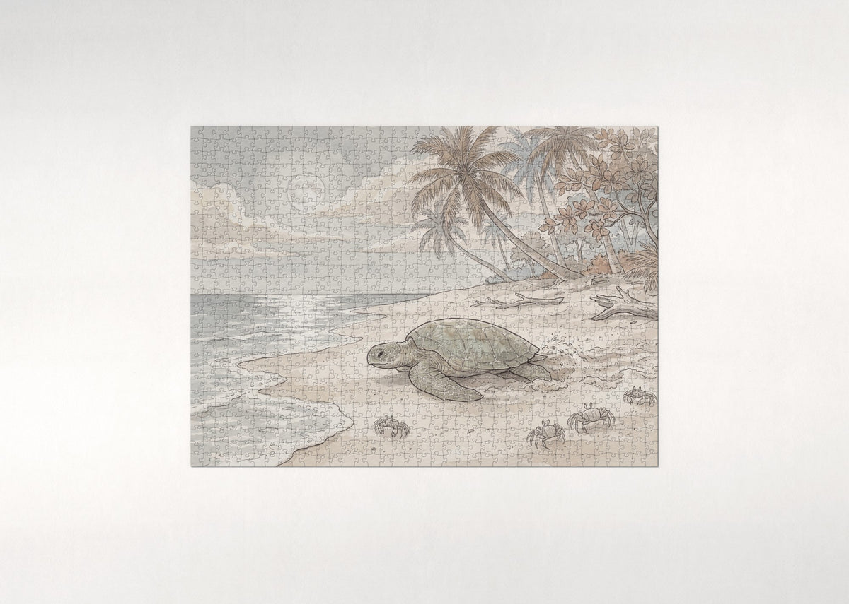 Sea Turtle Nesting on the Moonlit Beach jigsaw puzzle - flat puzzle