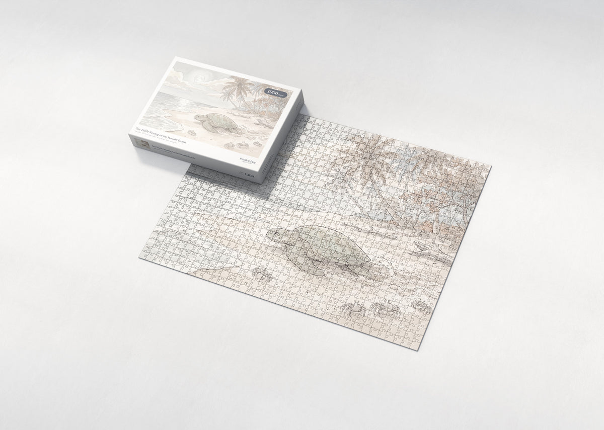 Sea Turtle Nesting on the Moonlit Beach jigsaw puzzle - box and puzzle