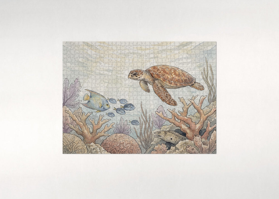 Sea Turtle Over the Coral Reef jigsaw puzzle - gift box