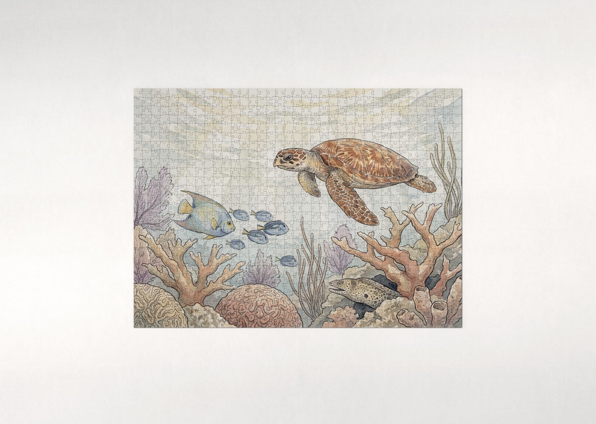 Sea Turtle Over the Coral Reef jigsaw puzzle - flat puzzle