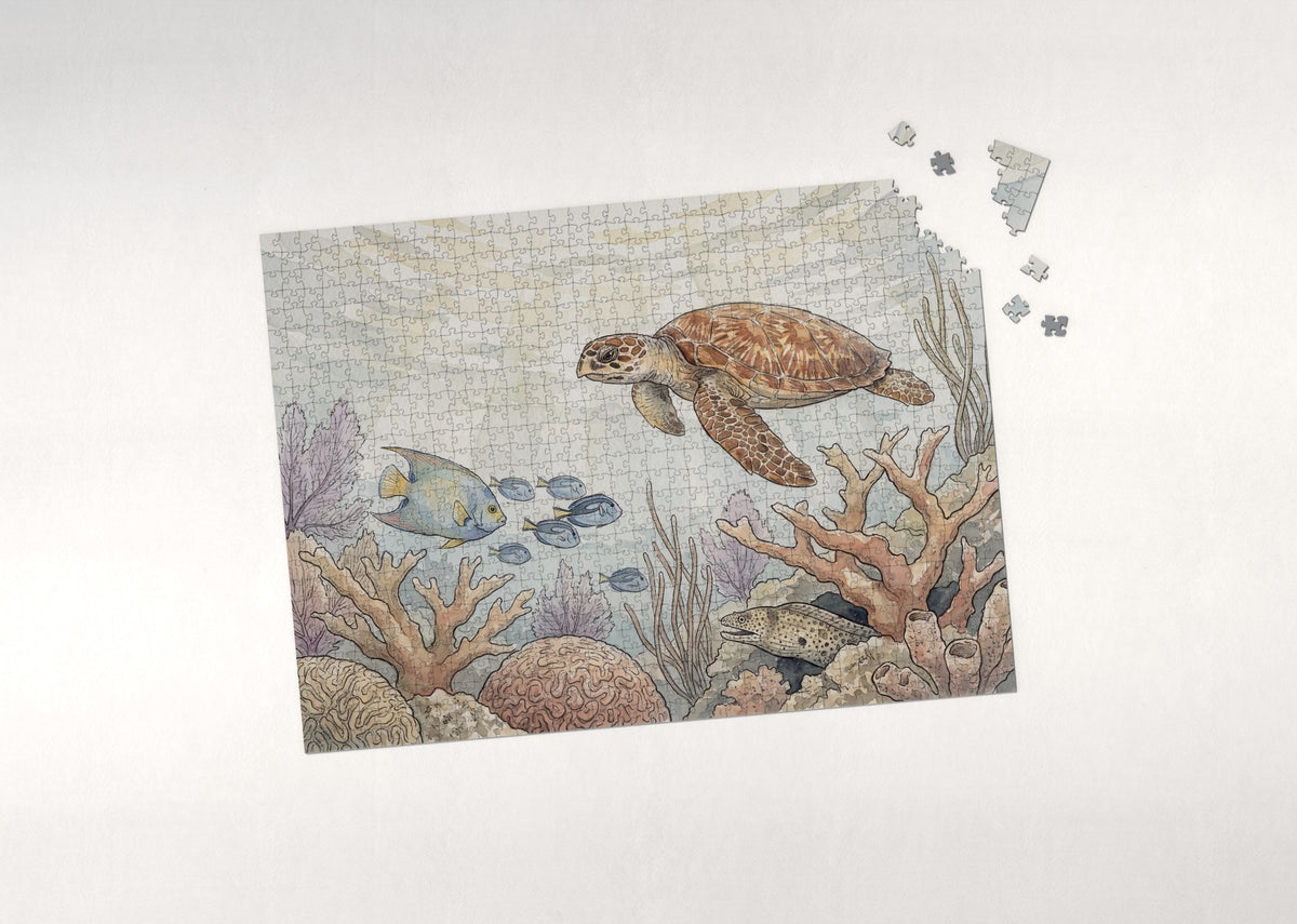 Sea Turtle Over the Coral Reef jigsaw puzzle - puzzle with loose pieces