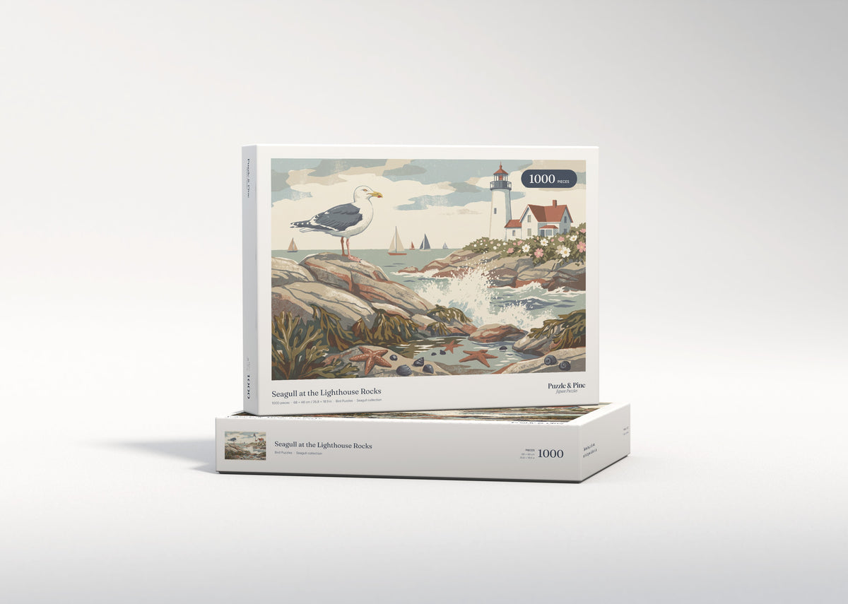 Seagull at the Lighthouse Rocks jigsaw puzzle - gift box