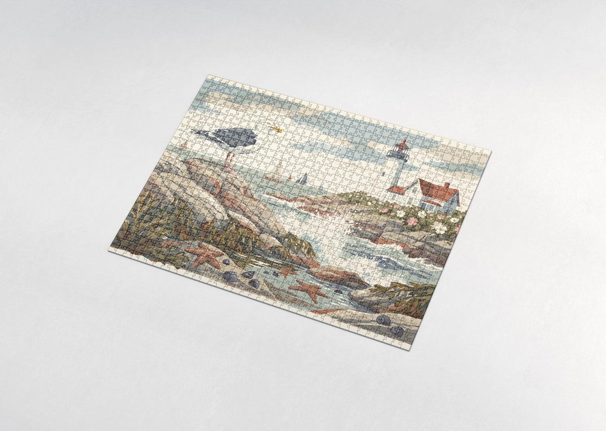 Seagull at the Lighthouse Rocks jigsaw puzzle - assembled puzzle