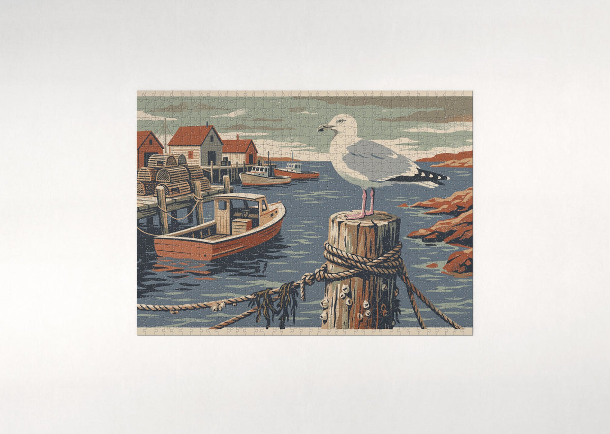 Seagull on the Harbor Piling jigsaw puzzle - flat puzzle