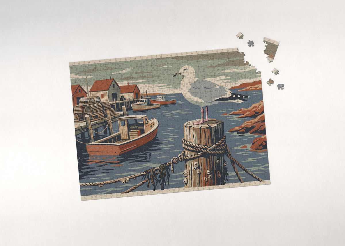 Seagull on the Harbor Piling jigsaw puzzle - puzzle with loose pieces