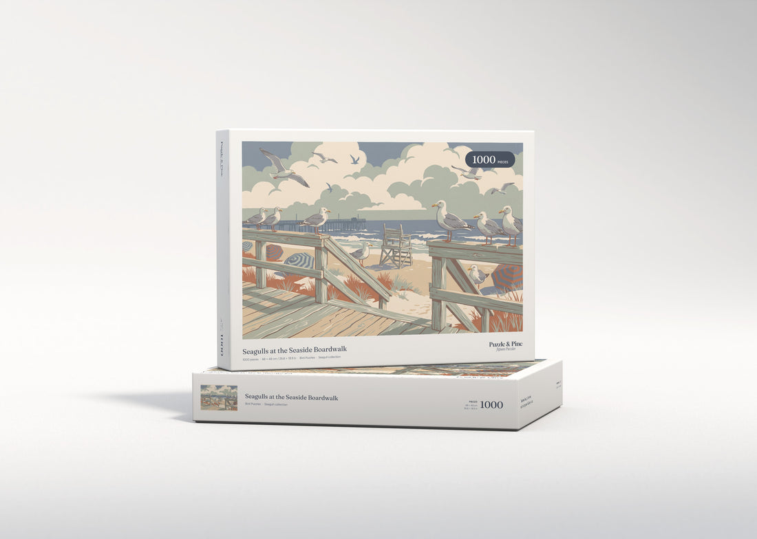 Seagulls at the Seaside Boardwalk jigsaw puzzle - gift box