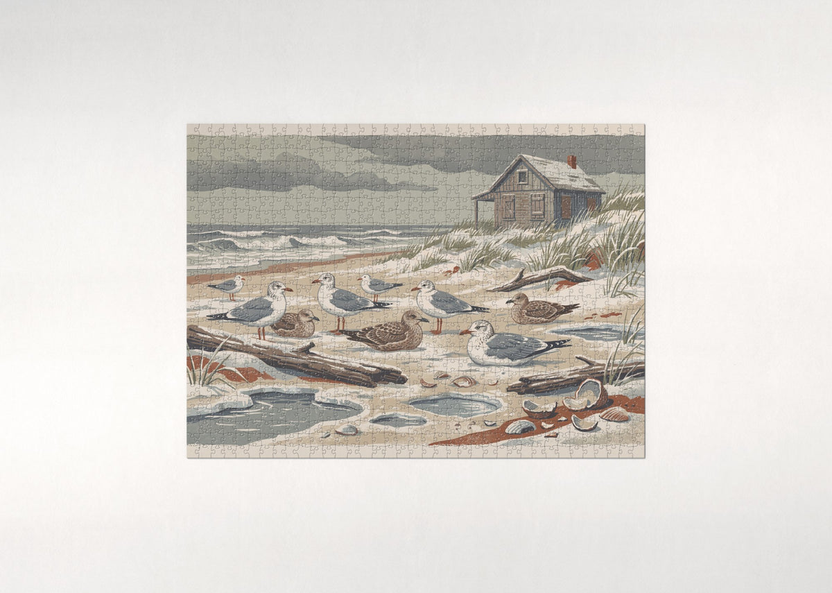 Seagulls on the Winter Beach jigsaw puzzle - flat puzzle