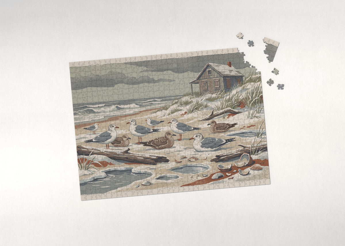 Seagulls on the Winter Beach jigsaw puzzle - puzzle with loose pieces