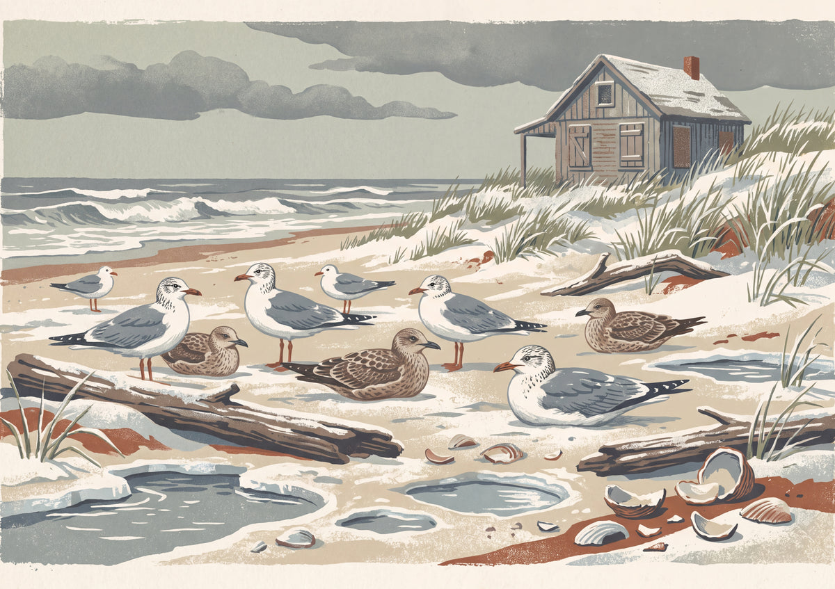 Seagulls on the Winter Beach jigsaw puzzle