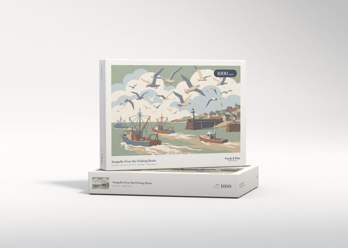 Seagulls Over the Fishing Boats jigsaw puzzle - gift box