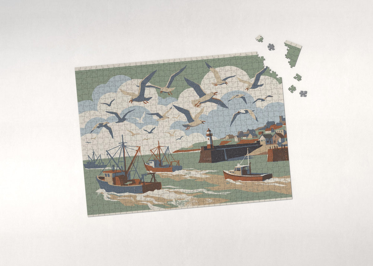 Seagulls Over the Fishing Boats jigsaw puzzle - puzzle with loose pieces